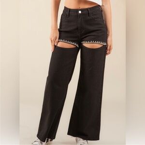 Black Women's Jeans with Cut-Out Design